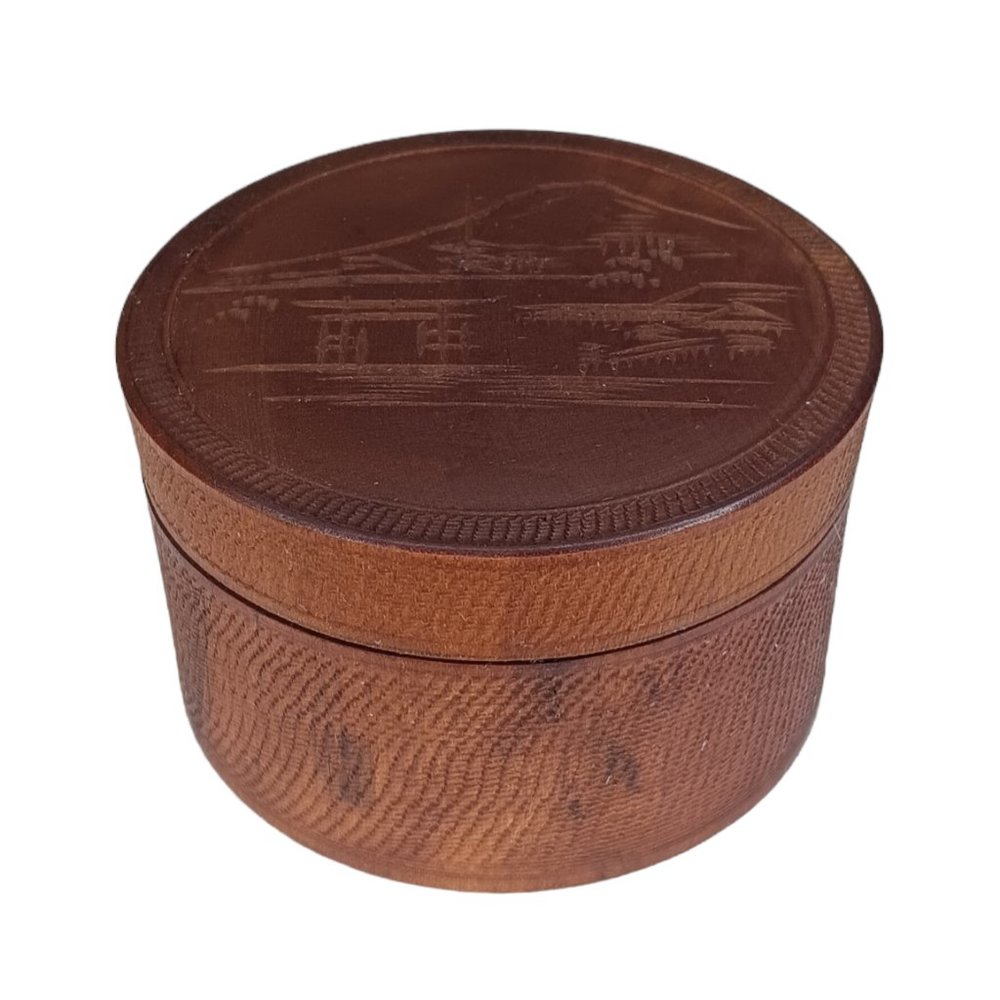 Vintage Wood Japanese Etched Trinket Box